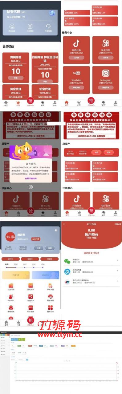 全新抖音点赞任务平台运营级源码代理全自动任务会员制度自动接单