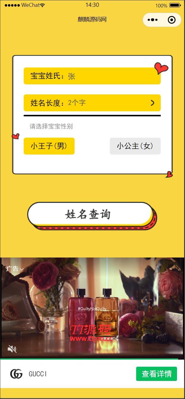 【TT亲测】QC060 宝宝起名神器小程序源码_支持多种流量主模式
